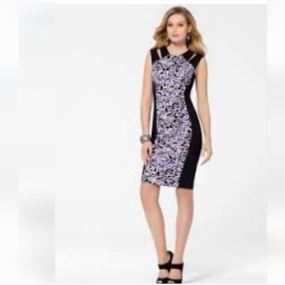 Cachè Purple Leopard Print Panel Bodycon Dress Size 2 - Picture 12 of 14
